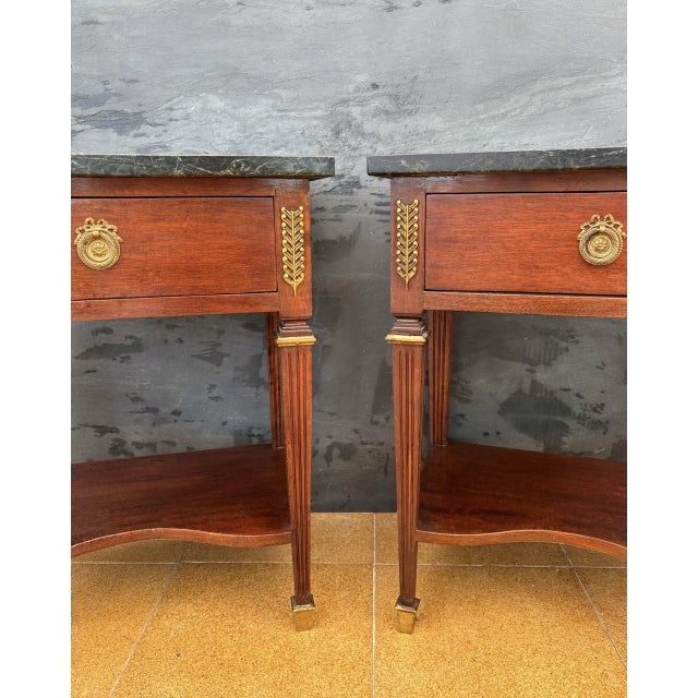 French Louis XVI Style Nightstands with Marble Tops, 1920, Set of 2 For Sale - Image 11 of 15