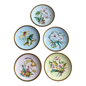 Late 19th Century Set of 5 Orchid Plates by Royal Crown Derby