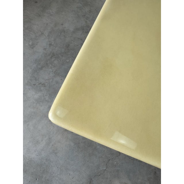 Wood 1980s Karl Springer Style Lacquered Goatskin Square Pedestal Dining or Conference Table For Sale - Image 7 of 12