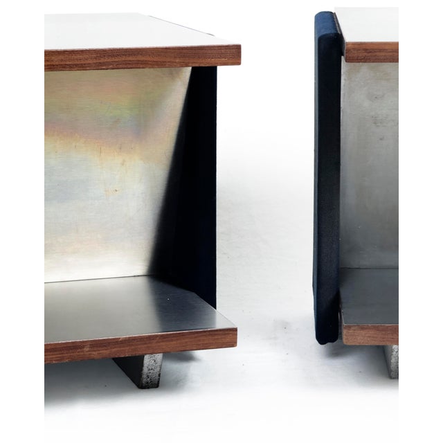 Wood Vintage Italian Stainless Steel-Clad Side Tables, 1970s, Set of 2 For Sale - Image 7 of 8