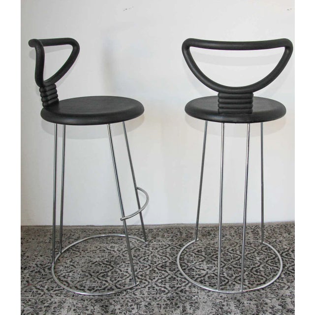 Postmodern Nobu Tanigawa for Fasem Italy "Nardis" Black Bar Stools with Back- A Pair For Sale - Image 3 of 13