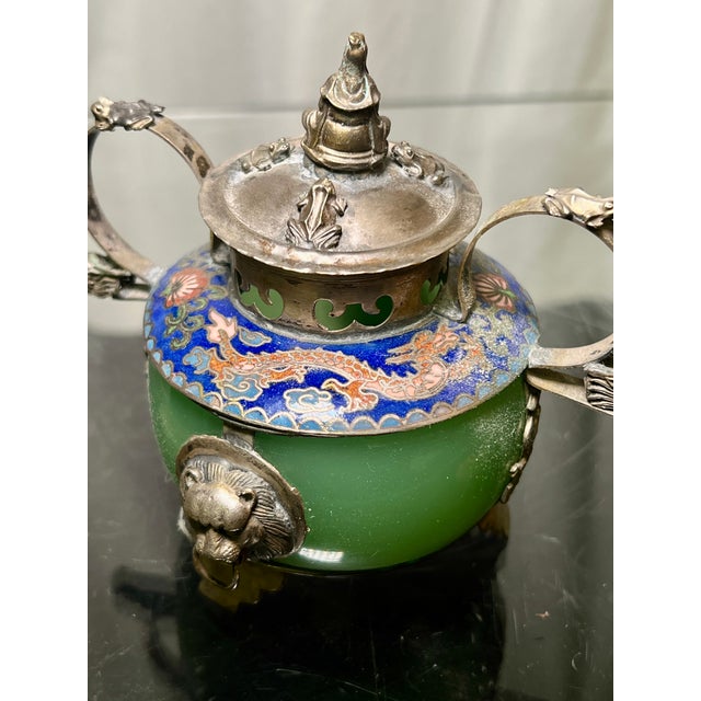 19th Century 19th Century Chinese Silver, Jade & Cloisonne Censer For Sale - Image 5 of 11