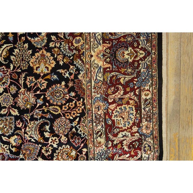 Persian 1940s Black Antique Floral Medallion Mashhad Khorassan Handknotted Wool Rug For Sale - Image 3 of 5