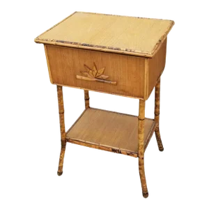 Restored Tiger Tortoise Bamboo Pedestal Side Table Storage Box