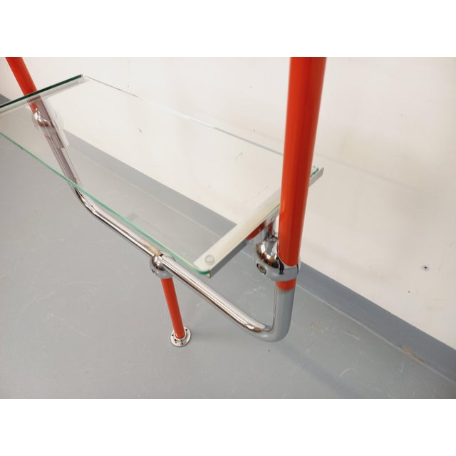 Bauhaus-Style Modular Bookcase in Red Metal, Chrome and Glass, 1970s For Sale - Image 10 of 18