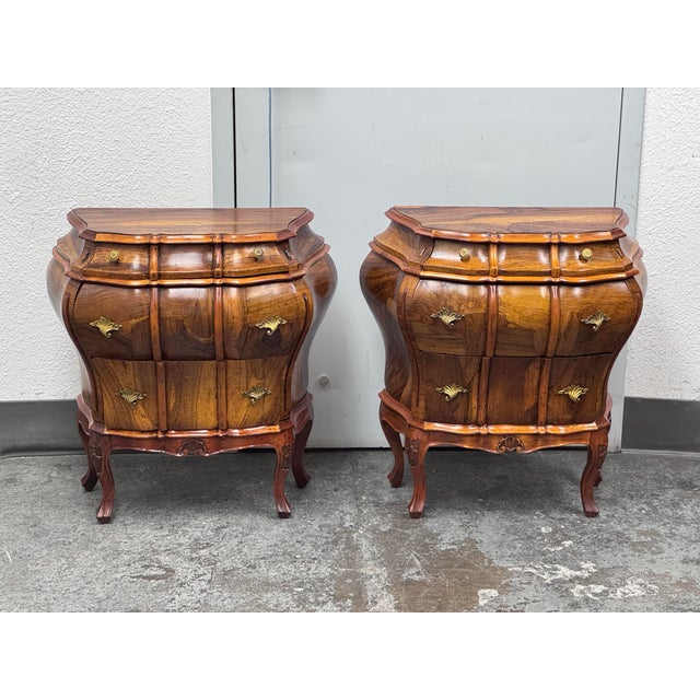 Mid 20th Century Rococo Italian Style Olive Wood Nightstands, Pair For Sale In San Francisco - Image 6 of 12