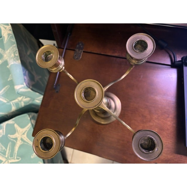 Vintage Brass 5‑Arm Candelabrum – Made in India, Mid‑20th Century For Sale - Image 4 of 5