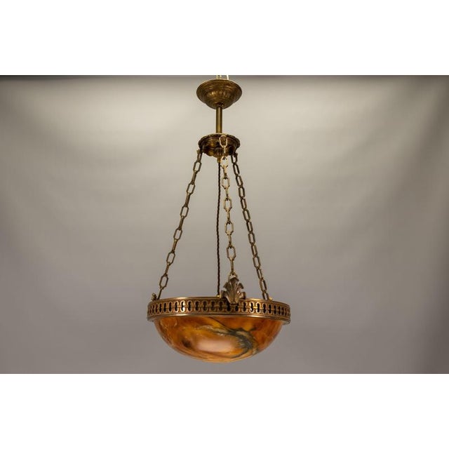 French Art Deco Alabaster and Bronze Pendant Light, 1920s For Sale - Image 14 of 18