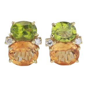 Medium GUM DROP™ Earrings with Peridot and Deep Citrine and Diamonds - A Pair