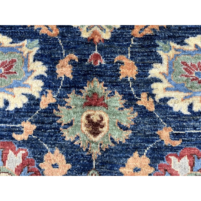 Navy Blue Navy Blue Afghan Sultani Natural Dye Wool Rug, Persian Floral Botanical Design, 8′2″ × 9′11″ For Sale - Image 8 of 16