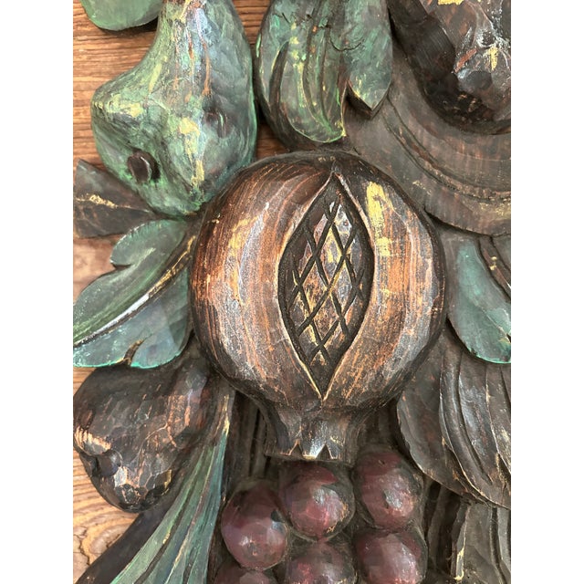 Folk Art Hand Carved Wooden Vintage Wall Swags Art Sculpture -a Pair For Sale - Image 3 of 10