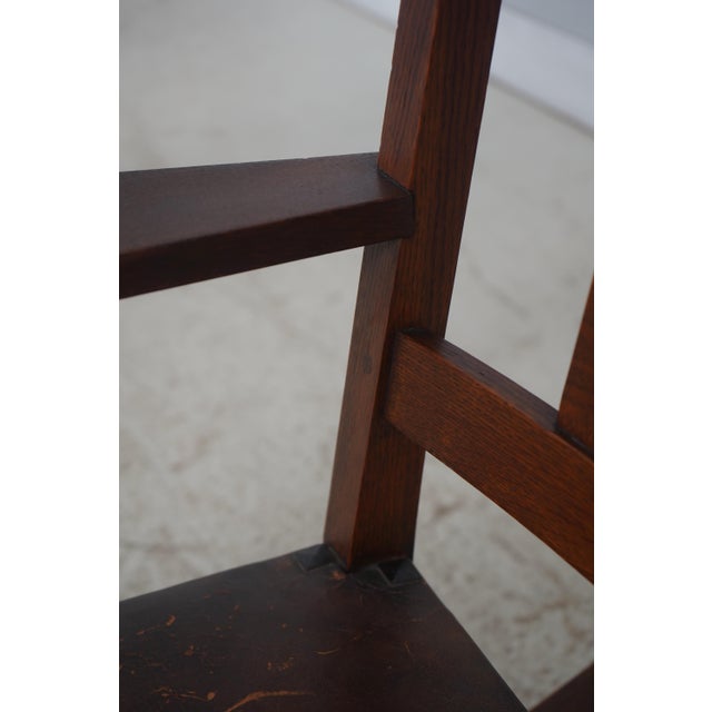 Stickley Antique Mission Style Oak Leather Seat Rocking Chair For Sale - Image 11 of 18