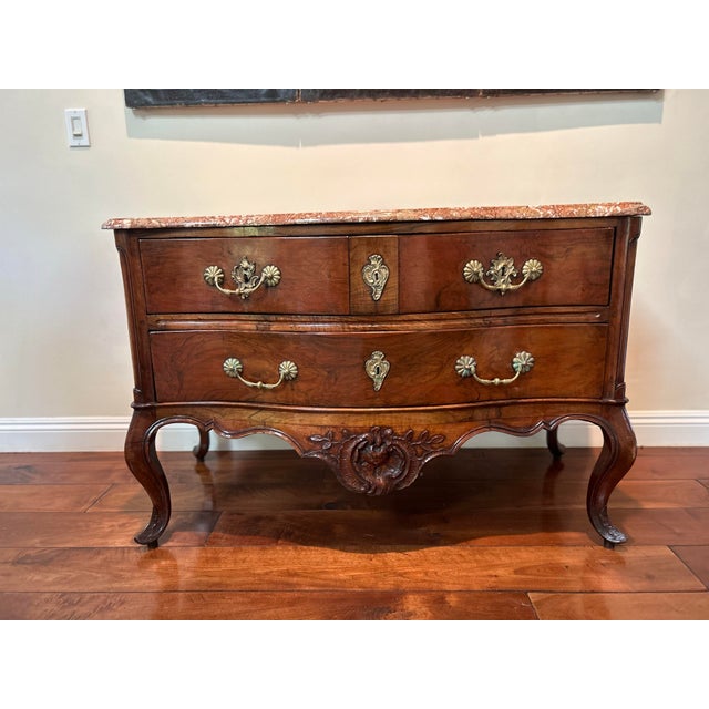 Bowfront Walnut Chest of Drawers For Sale - Image 4 of 5