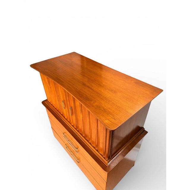 Mid 20th Century Young Manufacturing Mid Century Walnut Highboy Dresser, Attributed For Sale - Image 5 of 13