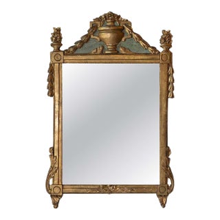 French Louis XVI Giltwood Mirror with Urn & Garland Pediment, 18th c. For Sale