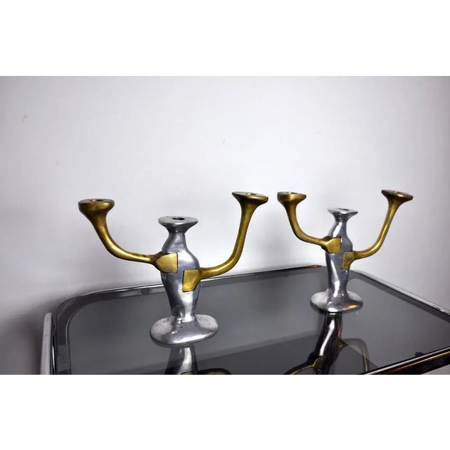 Rare and beautiful pair of Brutalist candleholders designed and made by the artist David Marshall in the 1980s, Spain....