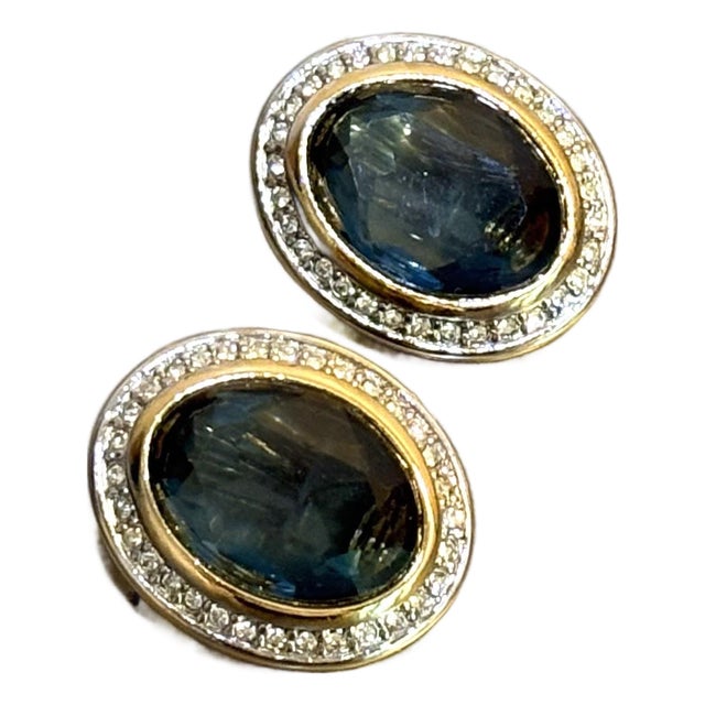 Nina Ricci Oval Gold-Tone/Rhinestone Clip Earrings For Sale