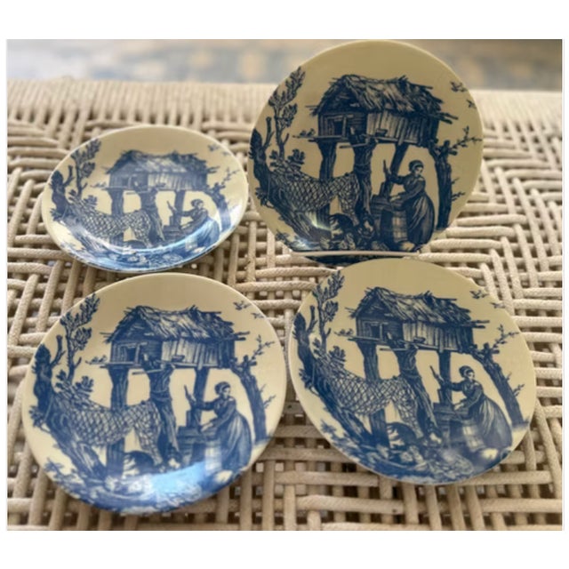 Limoges Philippe Deshoulieres Toile De Jouy Blue - Set of 4 For Sale - Image 9 of 10