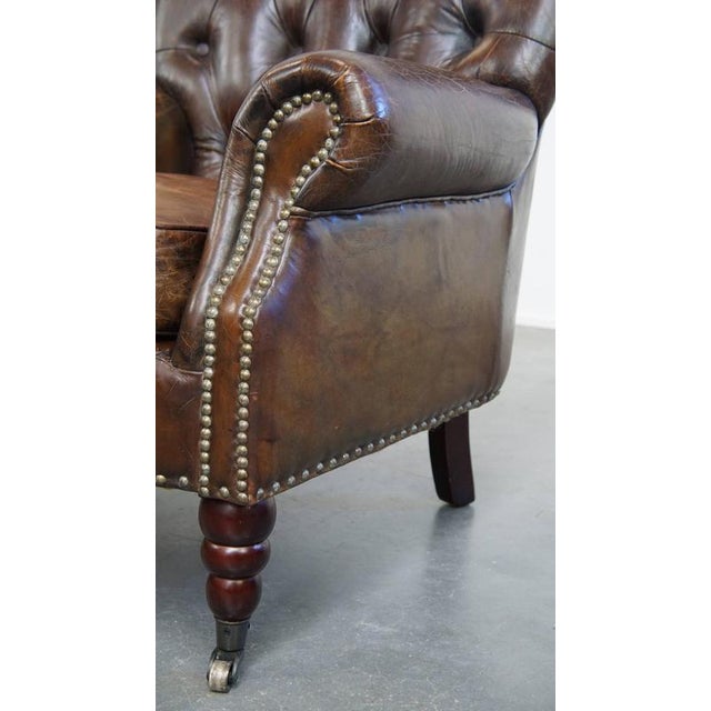 Cognac Colored Brown Chesterfield Armchair For Sale - Image 12 of 14