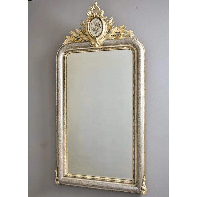 Late 19th Century Large 19th Century Silver Louis Philippe Mirror With Gilded Mirror Crest For Sale - Image 5 of 12
