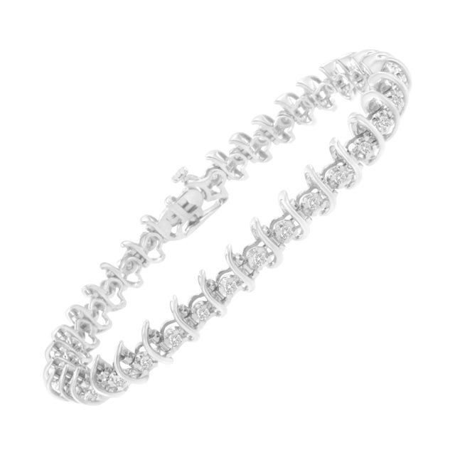 Contemporary .925 Sterling Silver 1 cttw Prong-Set Diamond Link Bracelet (I-J, I1-I2) - 7.25" For Sale - Image 3 of 7