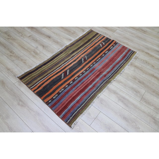 1970s Turkish Nomadic Chinese Striped Kilim For Sale In Sacramento - Image 6 of 13