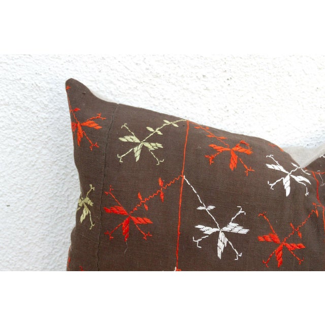 Indian Sangrur Stitching, Antique Phulkari Lumbar Pillow Cover For Sale - Image 3 of 5