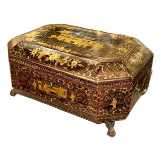 19th C. English Chinoiserie Sewing Box For Sale