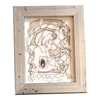 Original Vintage Wayne Cunningham Small Abstract Ink Drawing Framed 1990’s For Sale