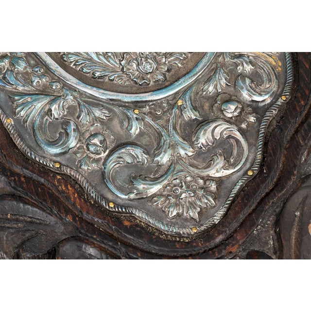 19th C. Greek Orthodox Icon, Theotokos With Christ Child — Hallmarked 950 Silver Repoussé Riza & Carved Baroque Frame, 15¾" H For Sale In Boston - Image 6 of 10