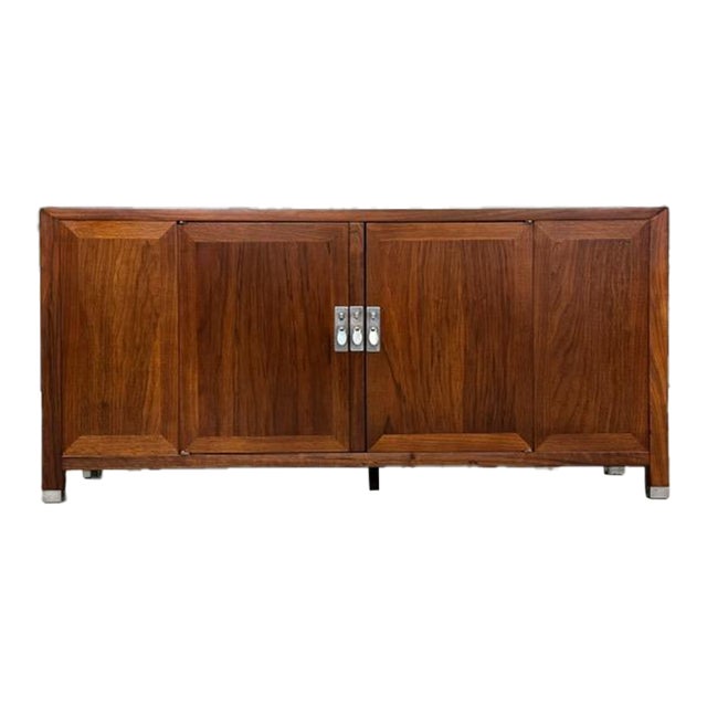 1960s Refinished Walnut Low Credenza For Sale