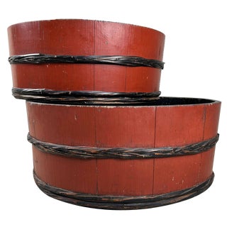Japanese Lacquered Wooden Tubs, 1920s, Set of 2 For Sale