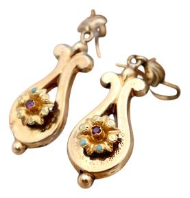 Gold Earrings with Reliefs and Applications, Set of 2