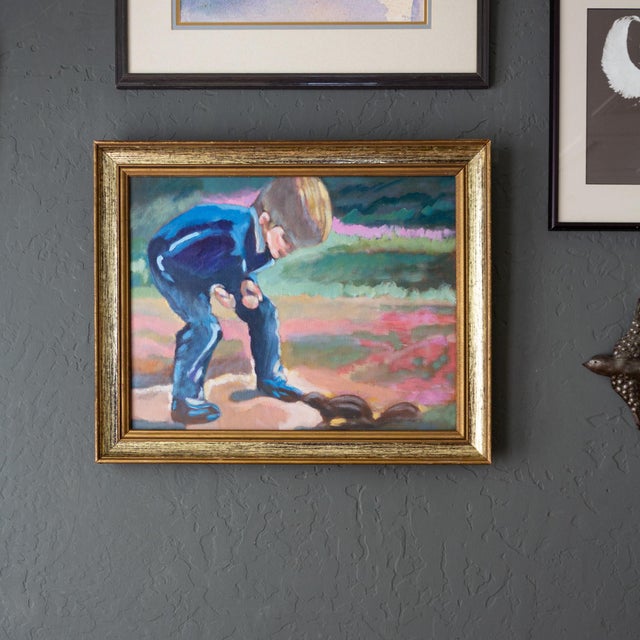 Bright Impressionist Oil Painting by Oregon Artist Boy Meets Squirrel For Sale - Image 6 of 10