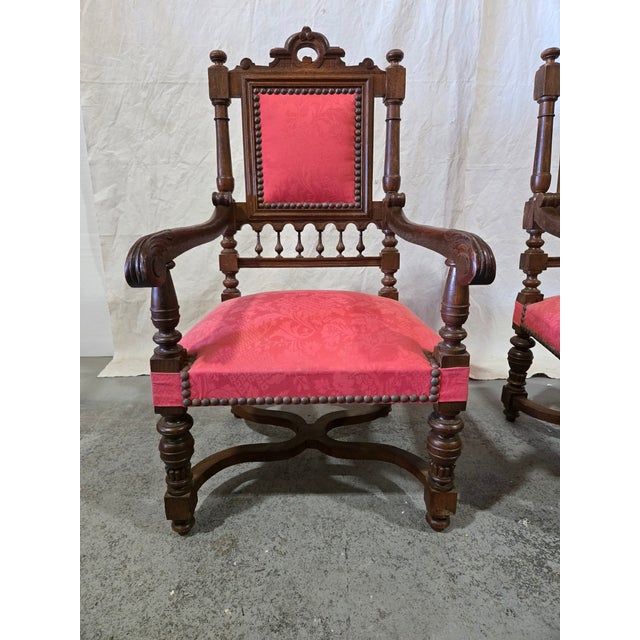 Traditional Pair of Late 19th Century Renaissance Revival Oak Baronial Armchairs For Sale - Image 3 of 11