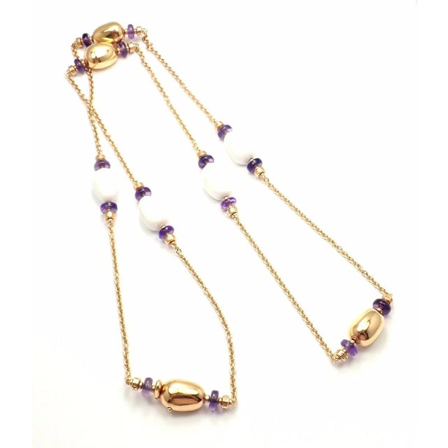 This is part of Chairish’s Fine Jewelry assortment. Bvlgari Bulgari Mediterranean Eden Sautoir 18k gold amethyst ceramic...