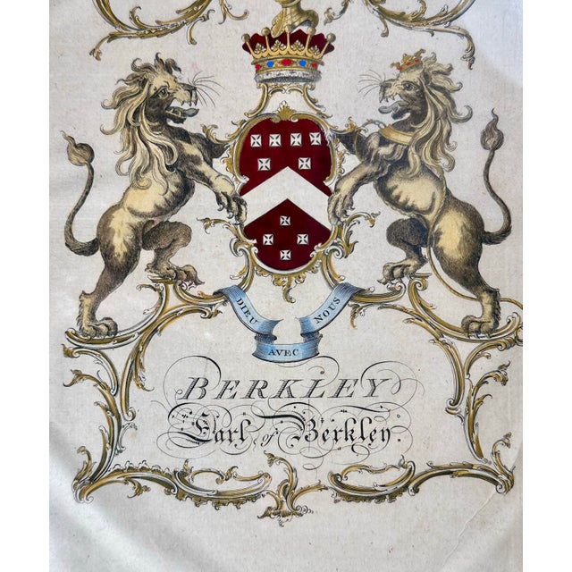 Sculpture Materials Pair of Framed 18th-Century Hand-Colored English Armorial Engravings – Belasyse and Berkeley. For Sale - Image 7 of 11