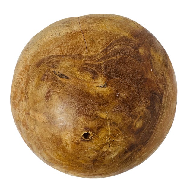 Tan Vintage Early 2000s Solid Teak Root Hand-Carved Decorative 7.5" Sphere For Sale - Image 8 of 9
