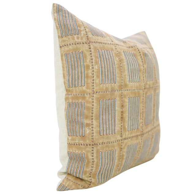 Modern Fabdivine Pure Linen Block Print Pillow Cover – Yug Design 14x14 Inch Handmade Decorative Cushion For Sale - Image 3 of 6