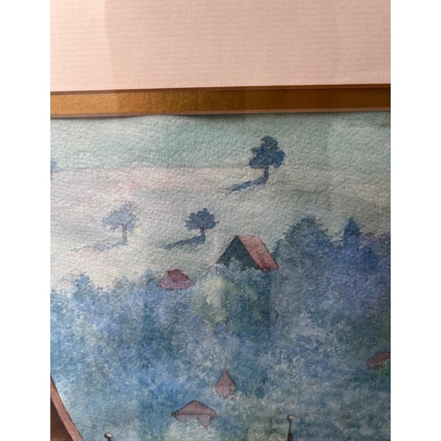 Framed European Village Landscape Watercolor, Signed Florence Strauss For Sale - Image 9 of 13