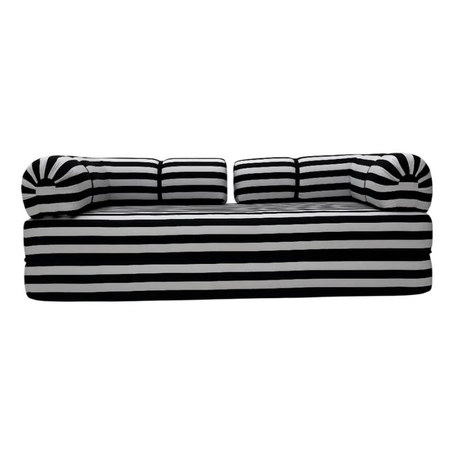 Vintage Black and White Striped Sofa Bed, 1980 For Sale