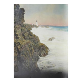 Early 20th Century Lighthouse Rocky Coastal Colortone Photograph For Sale