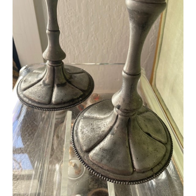 1950s Pair of Heavy Vintage Pewter Candlesticks For Sale - Image 5 of 6