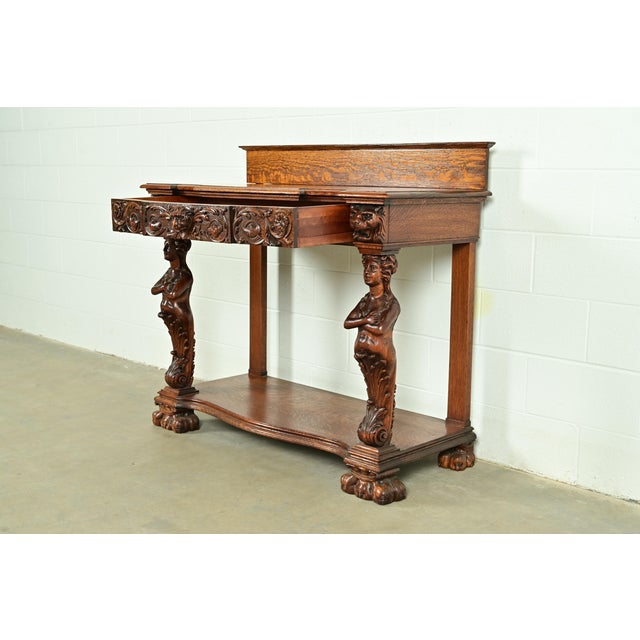 R. J. Horner Style Antique Victorian Carved Oak Sideboard or Buffet Server, Circa 1890s For Sale In South Bend - Image 6 of 16
