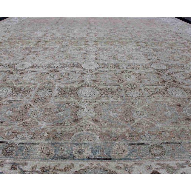 Early 20th Century Antique Persian Tabriz With All-Over Floral Design in Ivory, Blue, Blush, Brown For Sale - Image 5 of 16
