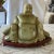 Monumental Antique Chinese Jade-Like Happy Buddha Sculpture on Custom Wooden Base, One-Piece Hand-Carved Jade | Symbol of Prosperity & Joy For Sale In Washington DC - Image 6 of 12