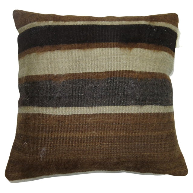 A small pillow made with a brown Turkish Mohair rug. Measures: 1'3'' x 1'3''.