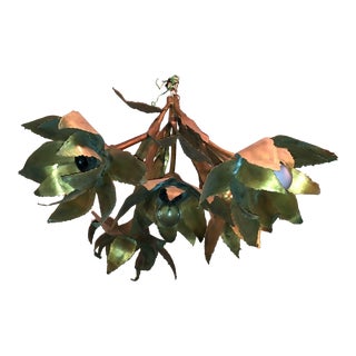 1930's Large French Art Deco Bronze Brutalist Floral Chandelier Attrib. Maison Jansen For Sale