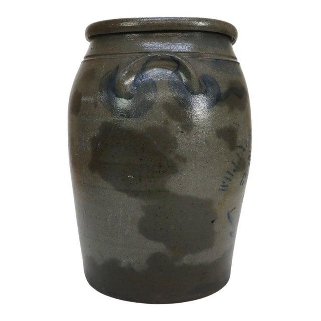 Williams & Repertoire Greensboro, Pa 3-Gallon Blue Decorated Stoneware Crock For Sale - Image 9 of 11