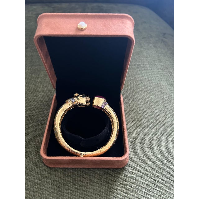 Bochic "Orient" Red Ruby & Multi Sapphire Dragon Bangle Set In 18K Gold & Silver For Sale - Image 17 of 18